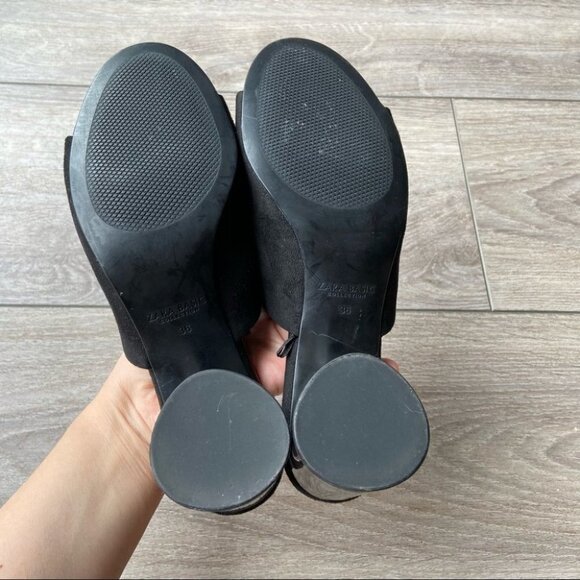 Zara  Black Faux Suede Clear Heel Slides - Picture 10 of 14